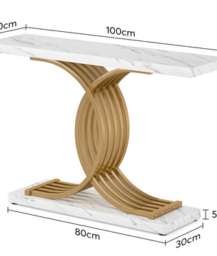 Gouden consoletafel met marmerlook blad en metalen frame
