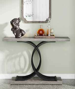 Gouden consoletafel met marmerlook blad en metalen frame