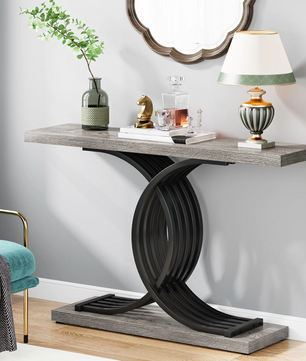 Gouden consoletafel met marmerlook blad en metalen frame