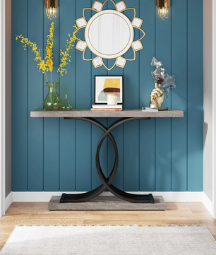 Gouden consoletafel met marmerlook blad en metalen frame