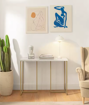 Consoletafel Goud & Marmerlook – Smal Design, 100×36×75 cm