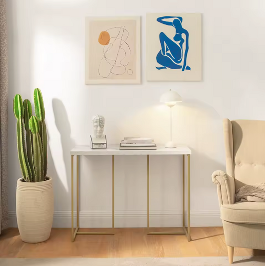 Consoletafel Goud & Marmerlook – Smal Design, 100×36×75 cm