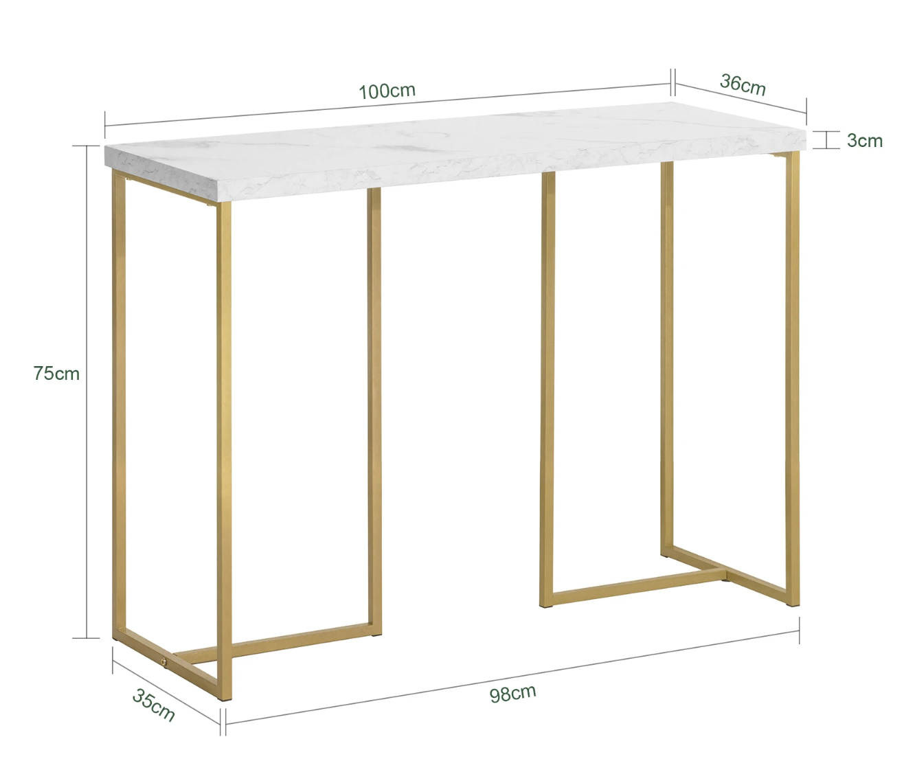 Consoletafel Goud & Marmerlook – Smal Design, 100×36×75 cm