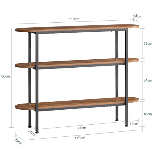 Industriële Consoletafel met 3 Open Vakken – Hout & Metaal, 110 cm