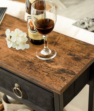 Landelijke Consoletafel Zwart en Vintage Bruin Hout – met 2 Laden en Planken – Industrieel Design, 100×25×80 cm