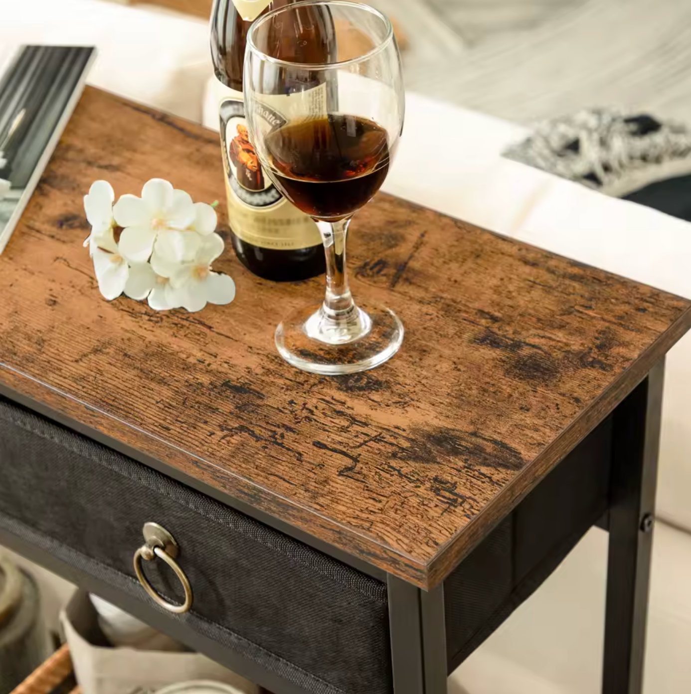 Landelijke Consoletafel Zwart en Vintage Bruin Hout – met 2 Laden en Planken – Industrieel Design, 100×25×80 cm