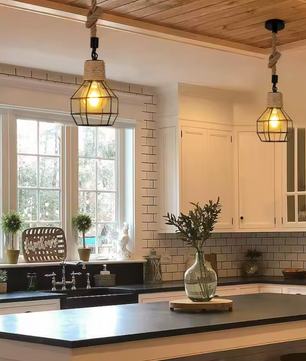 Vintage Hanglamp – Industriële 3-Lichts Plafondlamp met Henneptouw, Retro & Verstelbaar