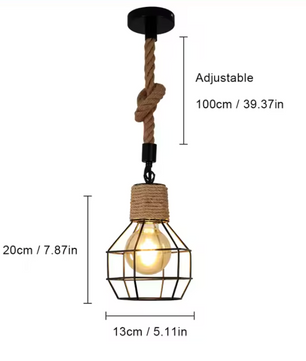 Vintage Hanglamp – Industriële 3-Lichts Plafondlamp met Henneptouw, Retro & Verstelbaar