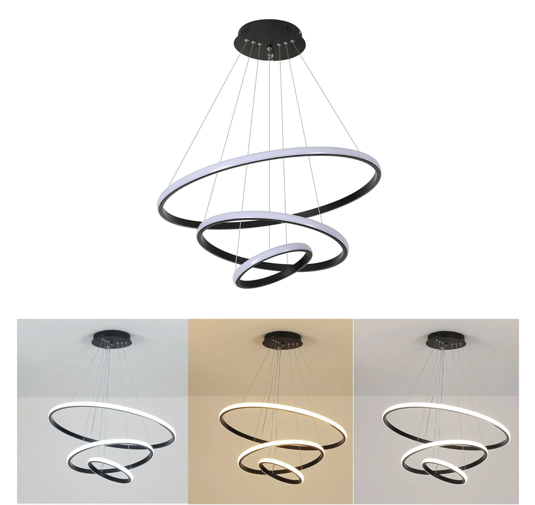 3-Ring Moderne Hanglamp – Dimbare Ronde Luxe Plafondlamp