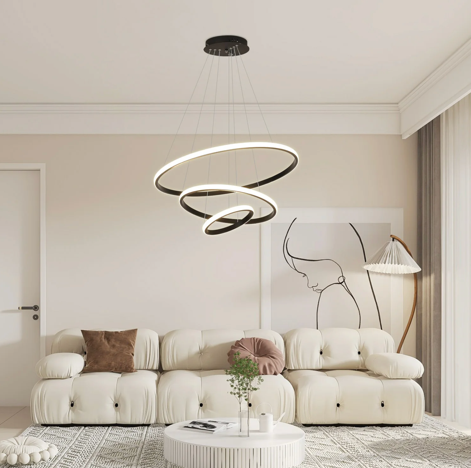 3-Ring Moderne Hanglamp – Dimbare Ronde Luxe Plafondlamp