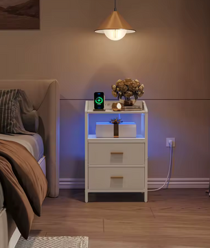 Set van 2 Nachtkastjes met LED lamp, lades en stekkers - Zwart of Wit