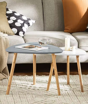 Set van 2 Bijzettafels – Lichtgrijs / Wit & Bamboe, Modern en Functioneel