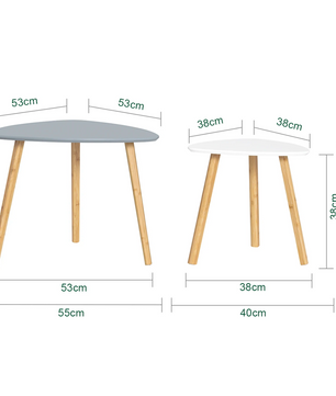 Set van 2 Bijzettafels – Lichtgrijs / Wit & Bamboe, Modern en Functioneel