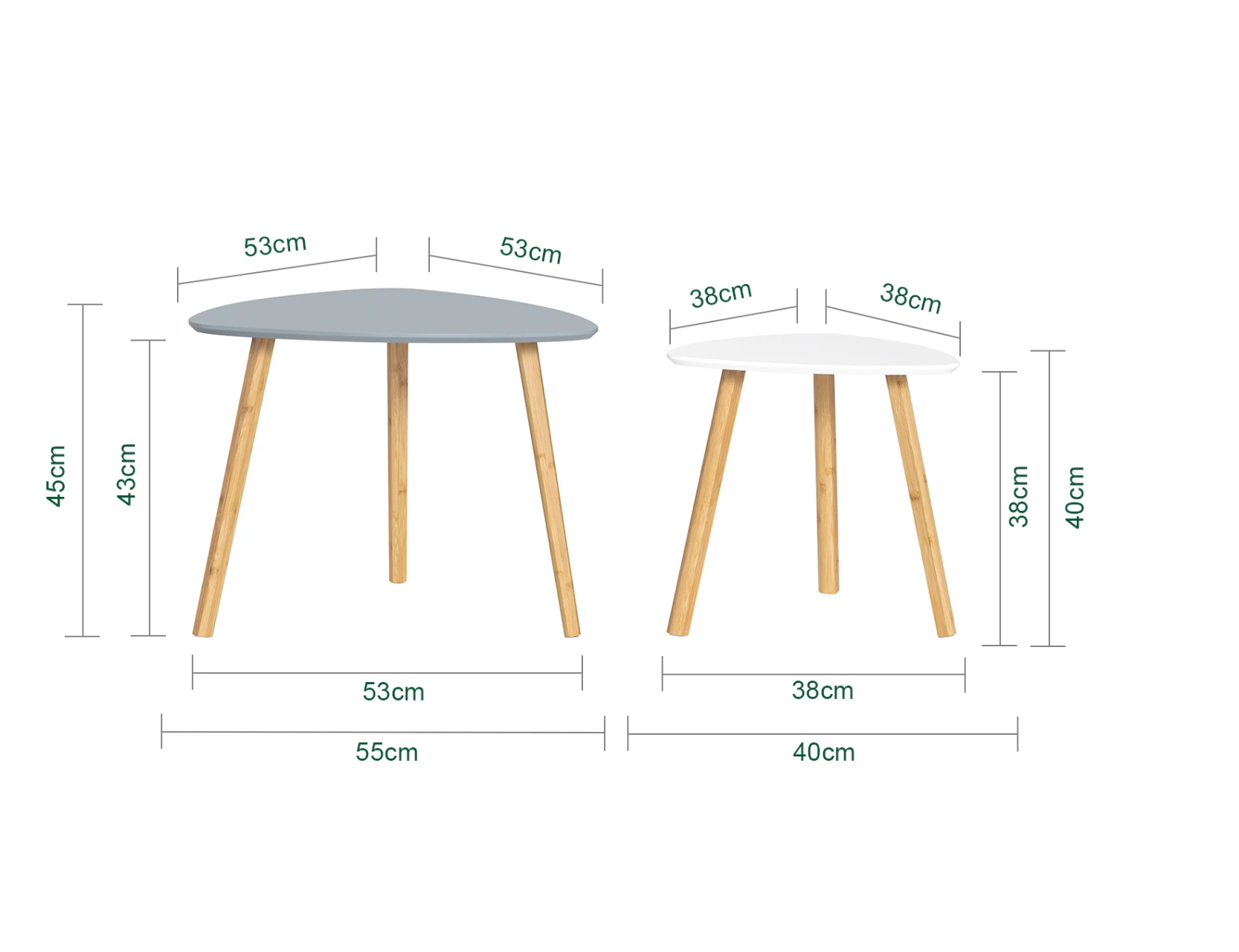 Set van 2 Bijzettafels – Lichtgrijs / Wit & Bamboe, Modern en Functioneel