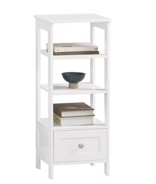 Witte Bijzettafel met Lade & Planken – 30x28x74cm