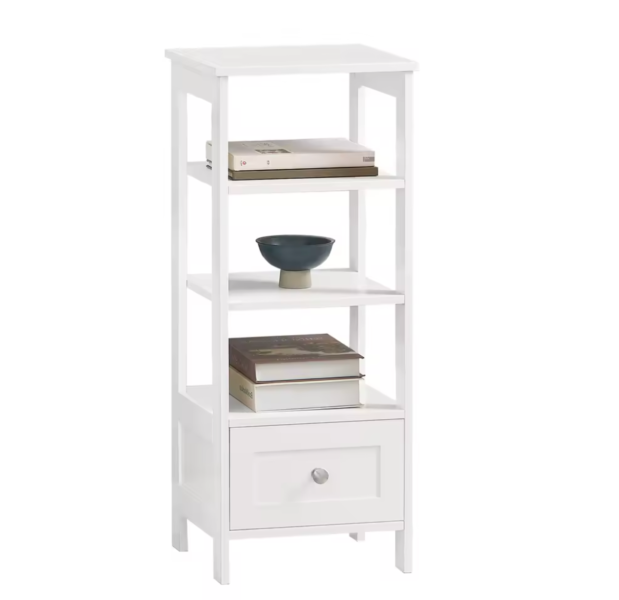 Witte Bijzettafel met Lade & Planken – 30x28x74cm