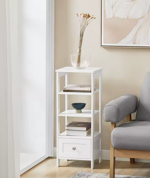 Witte Bijzettafel met Lade & Planken – 30x28x74cm