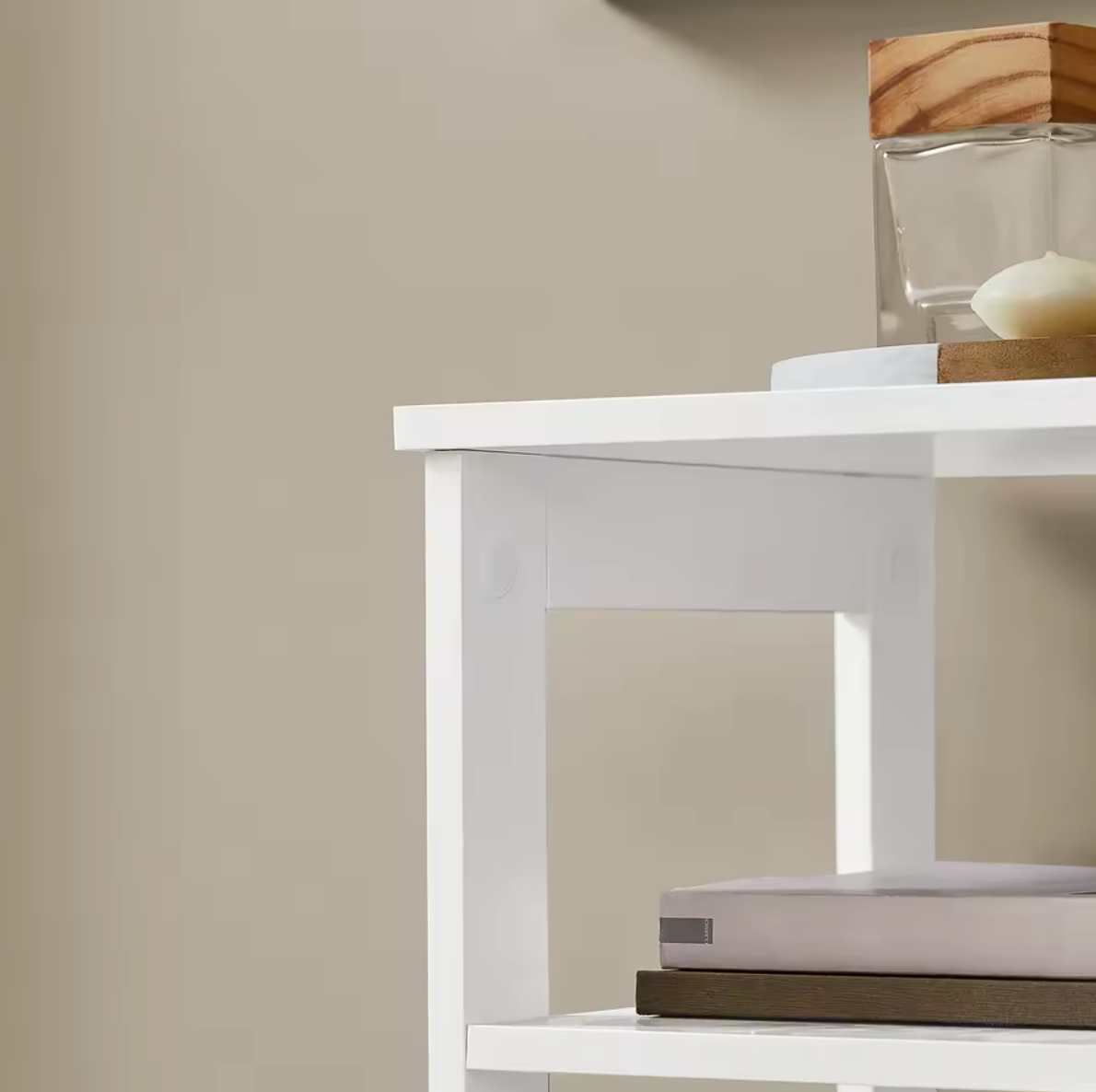 Witte Bijzettafel met Lade & Planken – 30x28x74cm