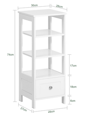 Witte Bijzettafel met Lade & Planken – 30x28x74cm