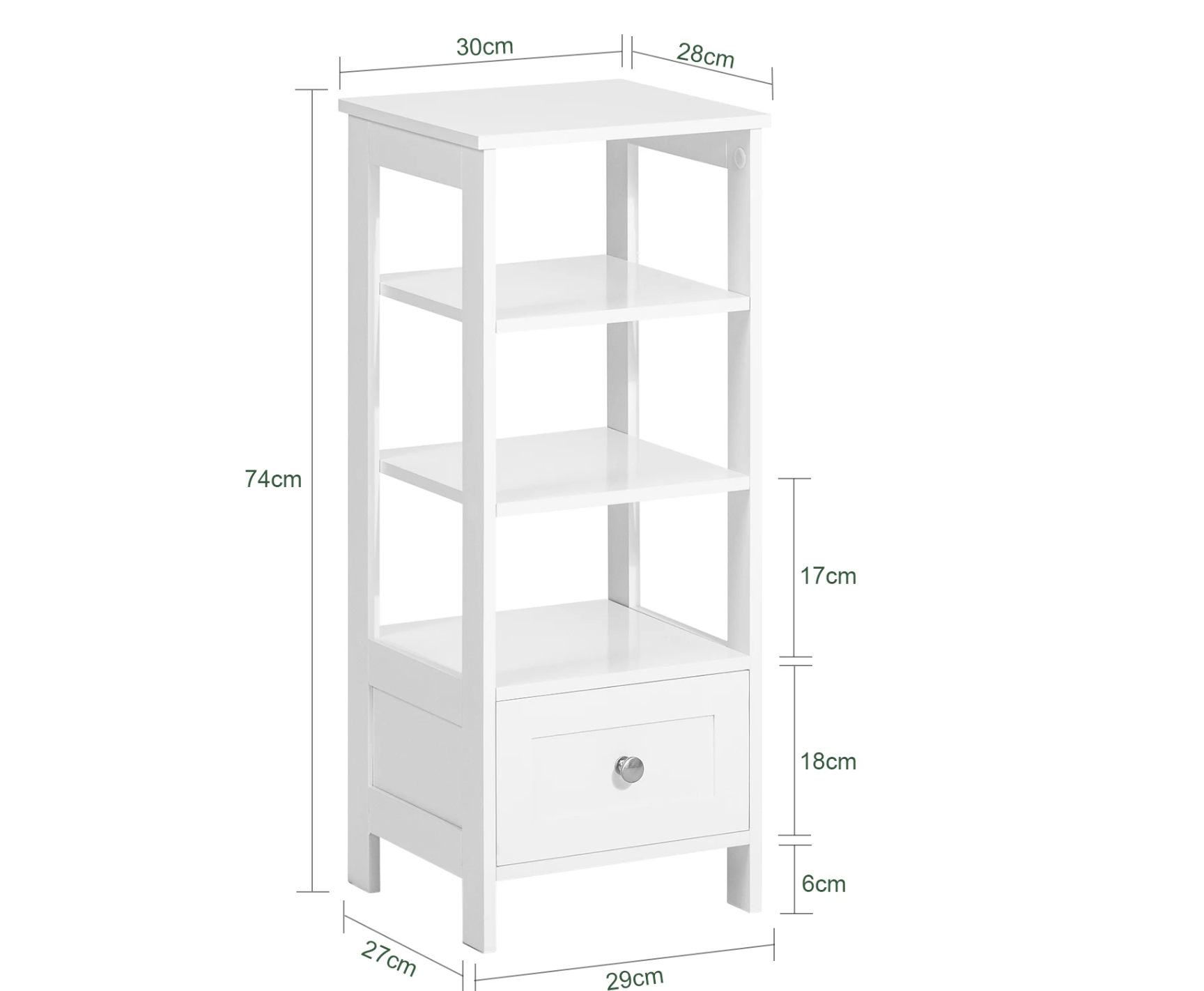 Witte Bijzettafel met Lade & Planken – 30x28x74cm
