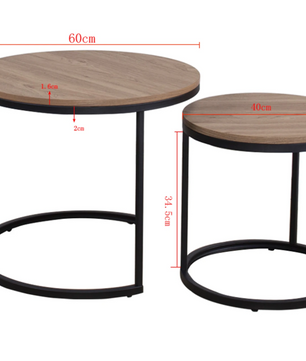 Set van 2 Scandinavische Salontafels – Ronde Tafels met Metaal & Hout, Stapelbaar en Modern