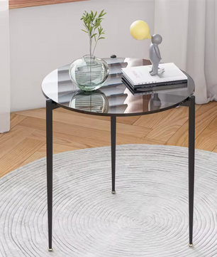 Ronde glazen bijzettafel – met metalen poten, Ø50 cm