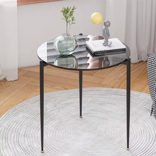 Ronde glazen bijzettafel – met metalen poten, Ø50 cm