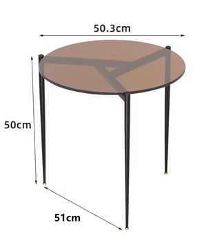 Ronde glazen bijzettafel – met metalen poten, Ø50 cm