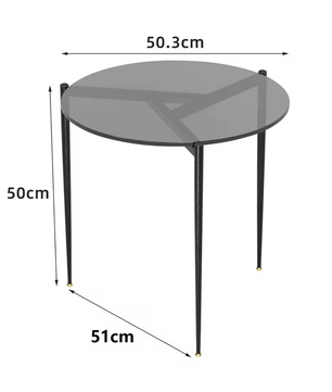 Ronde glazen bijzettafel – met metalen poten, Ø50 cm