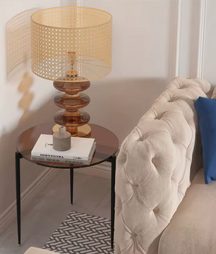 Ronde glazen bijzettafel – met metalen poten, Ø50 cm