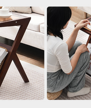 Z-vormige rotan salontafel met glazen blad – 50 en 120cm