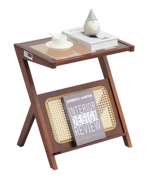 Z-vormige rotan salontafel met glazen blad – 50 en 120cm