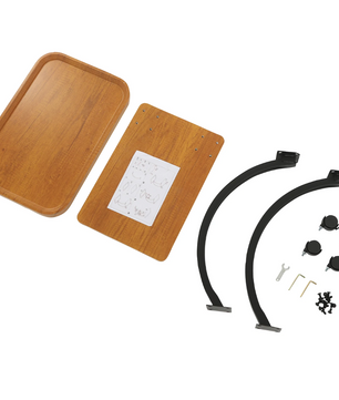 C-vormige bijzettafel met wielen en 2 niveaus – houtlook