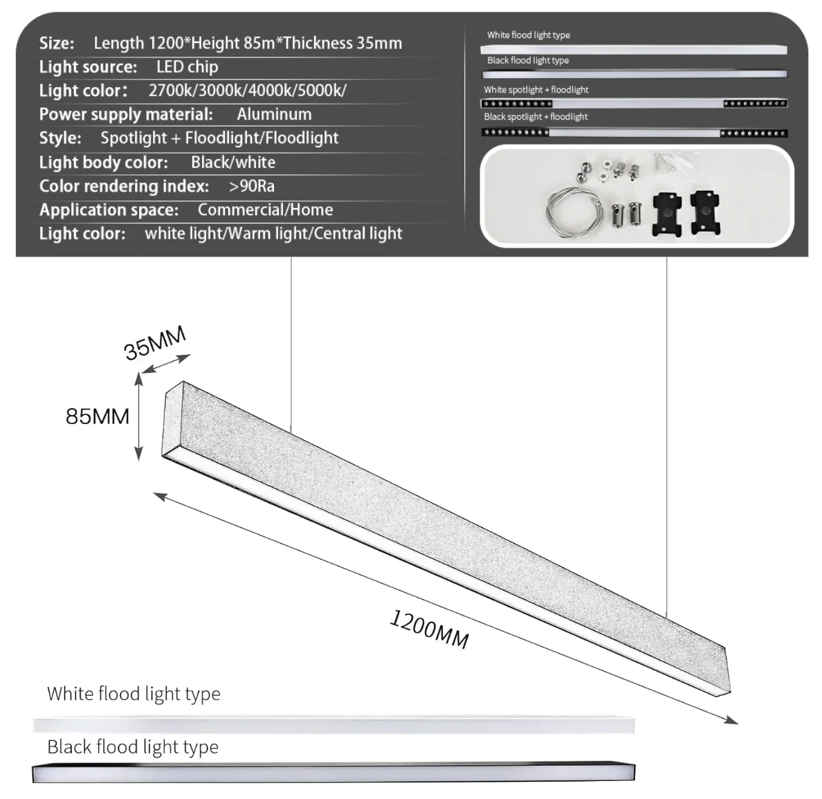 LED Hanglamp 120 cm – Moderne Verstelbare Aluminium Plafondlamp (2800 - 6500K)