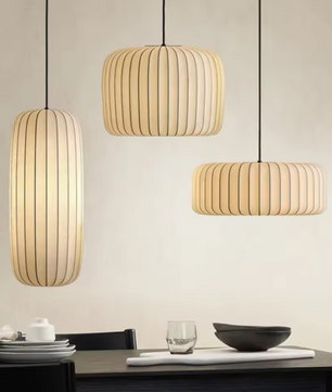 Moderne Japanse Wabi Sabi Kroonluchter – Zijden Hanglamp met E27 Fitting