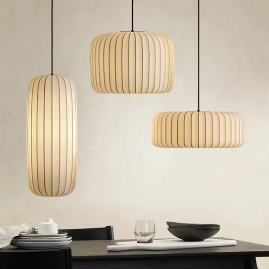 Moderne Japanse Wabi Sabi Kroonluchter – Zijden Hanglamp met E27 Fitting