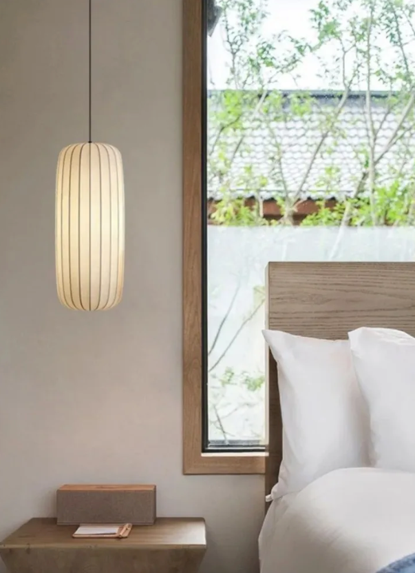 Moderne Japanse Wabi Sabi Kroonluchter – Zijden Hanglamp met E27 Fitting