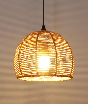 Vintage Rotan Kroonluchter – Retro Hanglamp met E27 Fitting