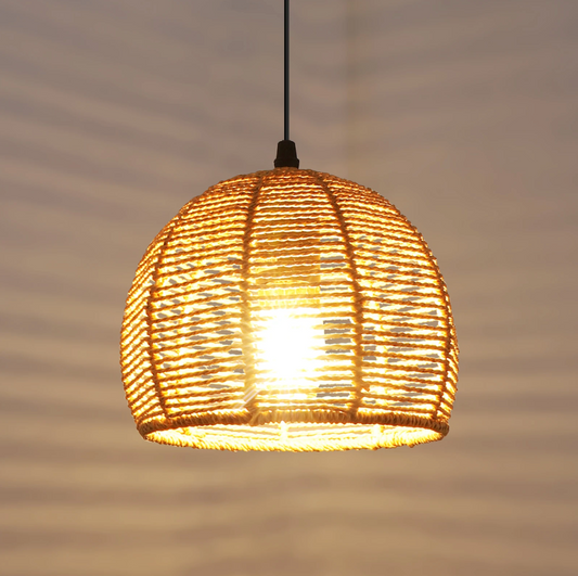 Vintage Rotan Kroonluchter – Retro Hanglamp met E27 Fitting