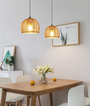 Vintage Rotan Kroonluchter – Retro Hanglamp met E27 Fitting