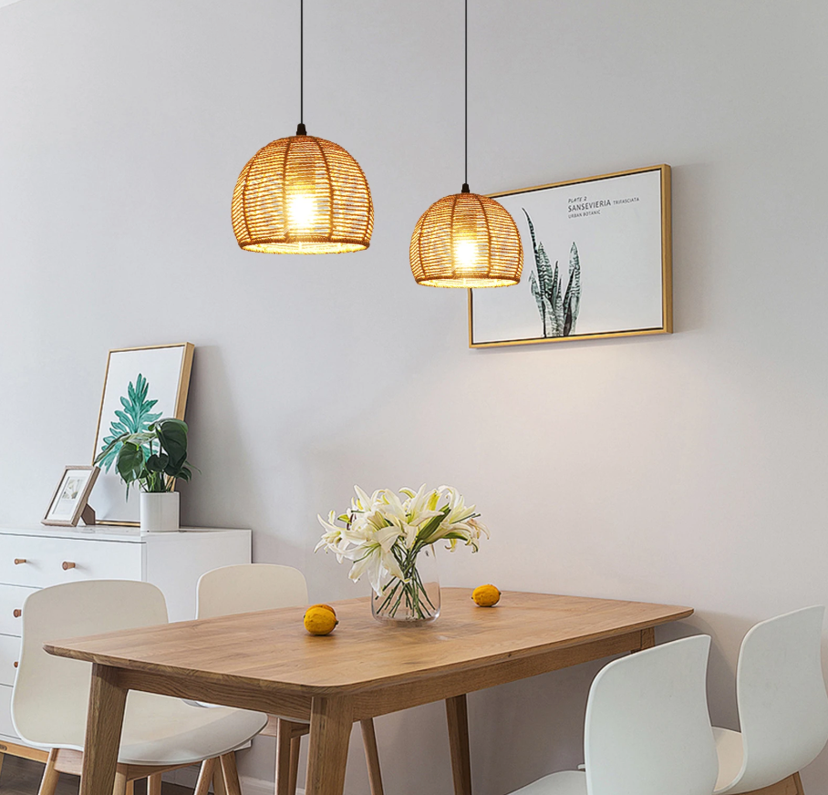Vintage Rotan Kroonluchter – Retro Hanglamp met E27 Fitting