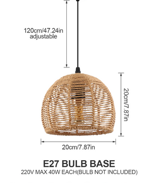 Vintage Rotan Kroonluchter – Retro Hanglamp met E27 Fitting