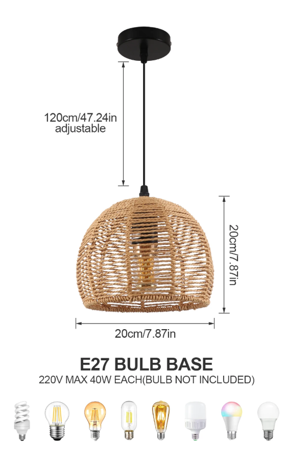 Vintage Rotan Kroonluchter – Retro Hanglamp met E27 Fitting