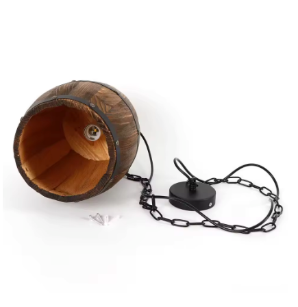 Retro Houten Wijnvat Hanglamp – Industriële E27 Plafondlamp
