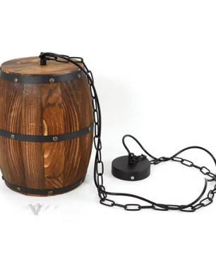 Retro Houten Wijnvat Hanglamp – Industriële E27 Plafondlamp