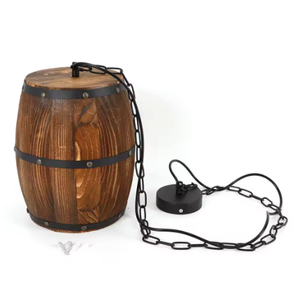 Retro Houten Wijnvat Hanglamp – Industriële E27 Plafondlamp