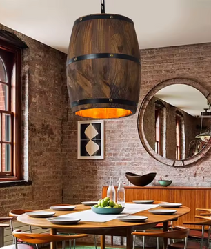 Retro Houten Wijnvat Hanglamp – Industriële E27 Plafondlamp
