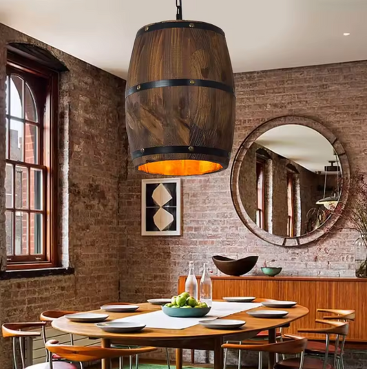 Retro Houten Wijnvat Hanglamp – Industriële E27 Plafondlamp