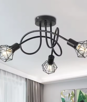 Industriële 3-lichts Plafondlamp – Zwart Aluminium Kooi Ontwerp, Modern & Stijlvol