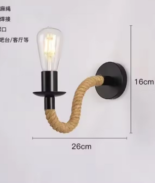 Retro Industriële Wandlamp – IJzer & Henneptouw, Decoratief en Sfeervo
